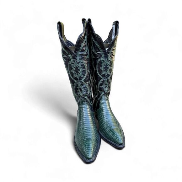 Vintage Tony Lama Lizard Skin
Cowboy Boots - Forest Green & Black Size 6 - Picture 3 of 13